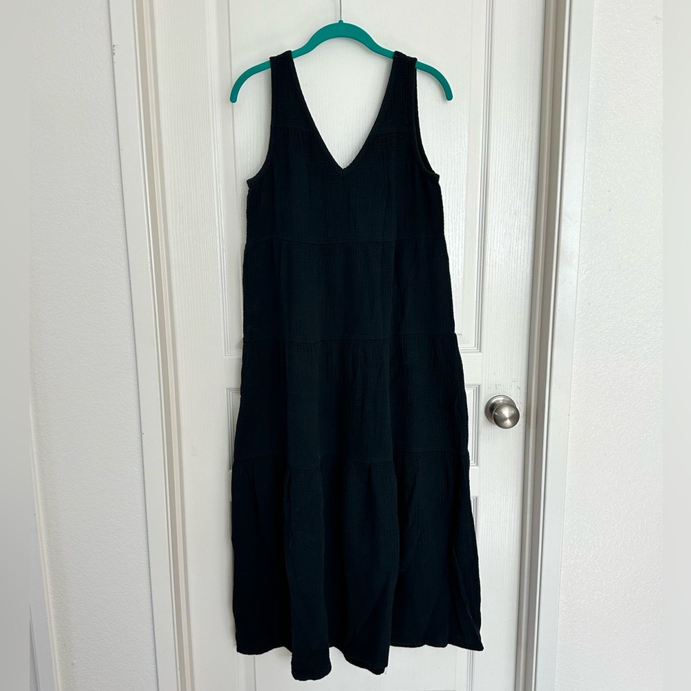 Marine Layer Corinne Double Cloth Maxi Dress Black Size Small